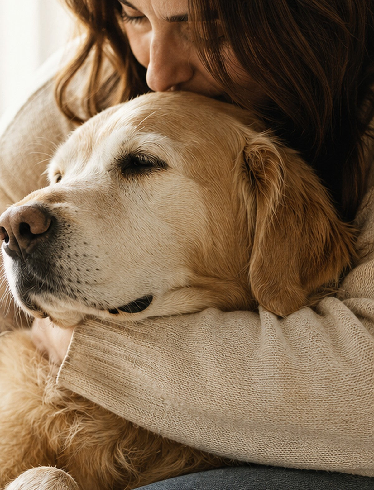 A mature dog spending a quiet moment with its owner